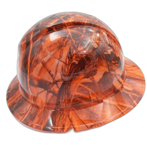 Deep Woods Blaze Camo Custom Hydro Dipped Full Brim Hard Hat - Left Side View