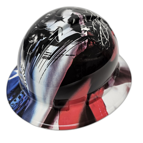 Jesus One Nation Under God Custom Hydro Dipped Full Brim Hard Hat - Left Side View