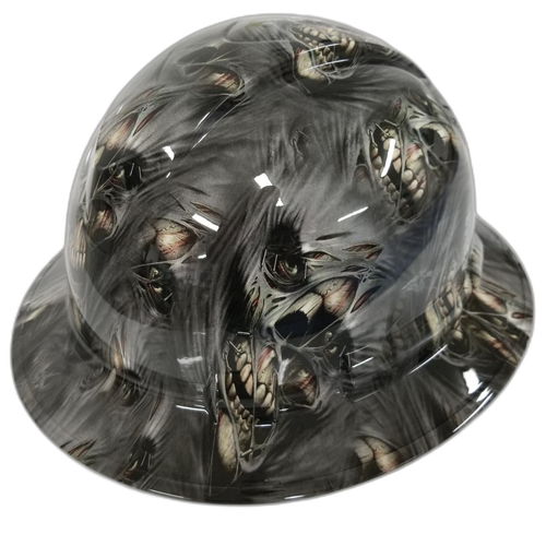 Ripping Out Skull Faces Hat Custom Hydro Dipped Full Brim Hard Hat - Left Side View