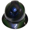 Multi Color Basket Weave Carbon Fiber Custom Hydro Dipped Full Brim Hard Hat - Left Side View