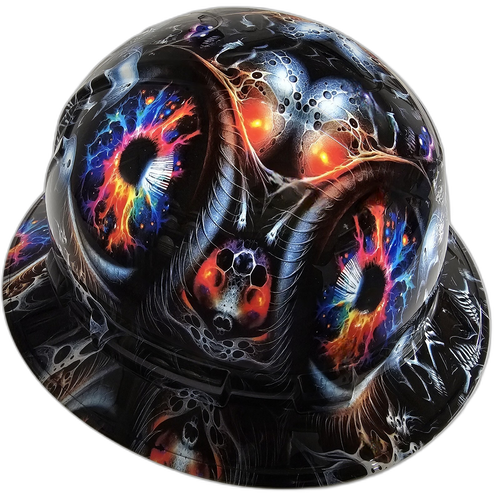 The Eyes Have It Skulls N Eyes Custom Hydro Dipped Full Brim Hard Hat - Left Side View