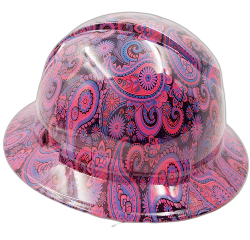 Hot Pink Brad Paisleys Custom Hydro Dipped Full Brim Hard Hat - Left Side View