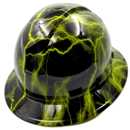 Lime Lightning Custom Hydro Dipped Full Brim Hard Hat - Left Side View