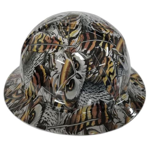 Gray Owl Camo Wildlife Animals Custom Hydro Dipped Full Brim Hard Hat - Left Side View
