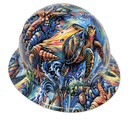 Underwater Sea Turtles Ocean Color Custom Hydro Dipped Full Brim Hard Hat - Left Side View