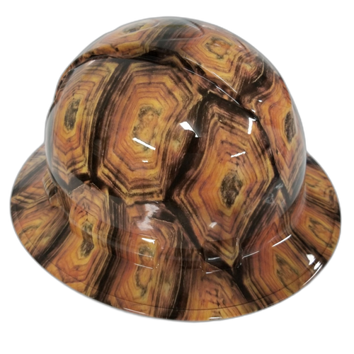 Shell Head Turtle Shell Tortoise Custom Hydro Dipped Full Brim Hard Hat - Left Side View