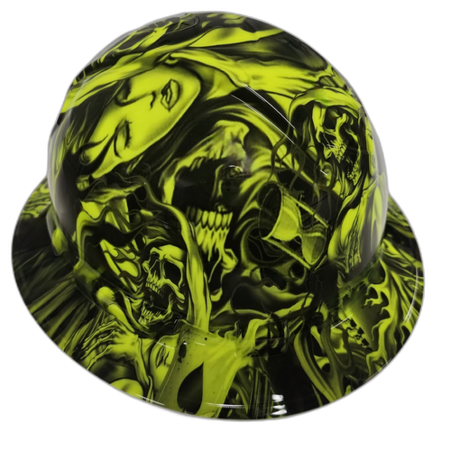 Lime Green After Death Custom Hydro Dipped Full Brim Hard Hat - Left Side View