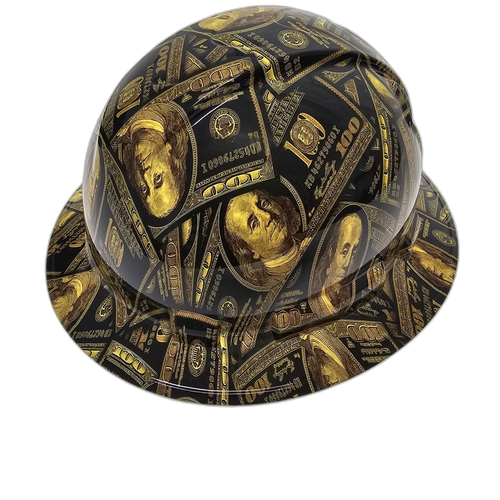Big Money Goldbacks Gettin The Bag Custom Hydro Dipped Full Brim Hard Hat - Left Side View