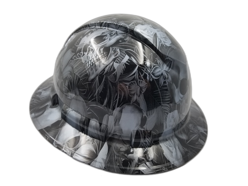 Paradise Lost Skulls Gunmetal Custom Hydro Dipped Full Brim Hard Hat - Left Side View