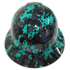 Turquoise Teal Abstract Tactical Camo Custom Hydro Dipped Full Brim Hard Hat - Left Side View
