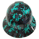 Turquoise Teal Abstract Tactical Camo Custom Hydro Dipped Full Brim Hard Hat - Left Side View