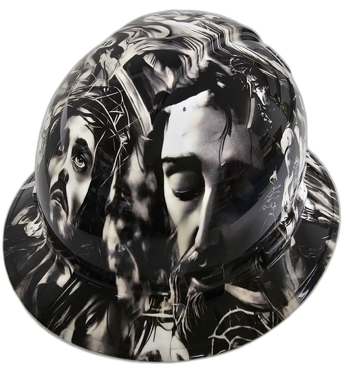 Jesus Christ Big Faces Jesus Saves Custom Hydro Dipped Full Brim Hard Hat - Left Side View