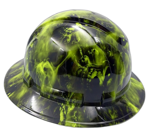 Lime Green Hades Custom Hydro Dipped Full Brim Hard Hat - Left Side View