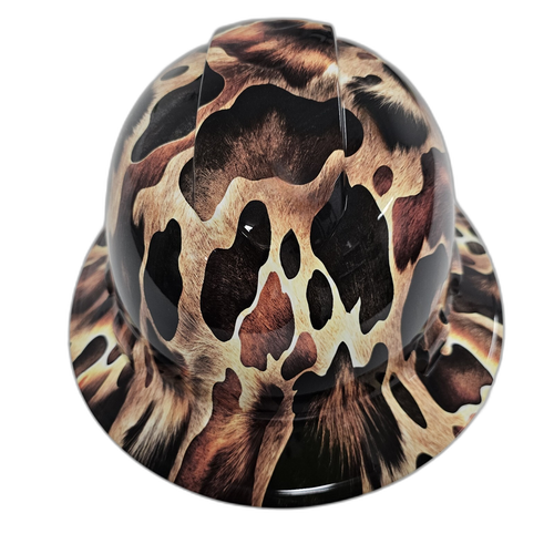 Cowboy Camo Cow Hide Realistic Custom Hydro Dipped Full Brim Hard Hat - Left Side View