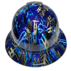 Blue Line Ice Skulls Blue Lightning Custom Hydro Dipped Full Brim Hard Hat - Left Side View