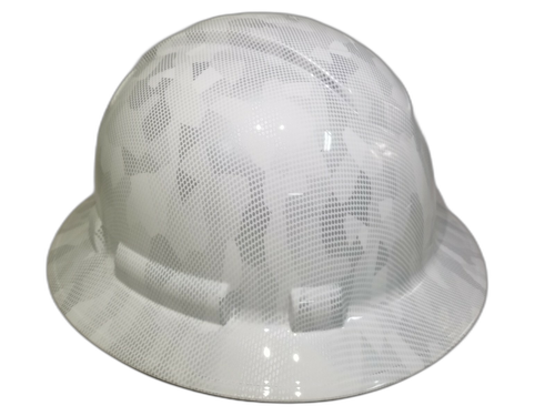 Military Antarctica Digital Camo Custom Hydro Dipped Full Brim Hard Hat - Left Side View