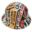 Construction Sticker Bomb Custom Hydro Dipped Full Brim Hard Hat - Left Side View