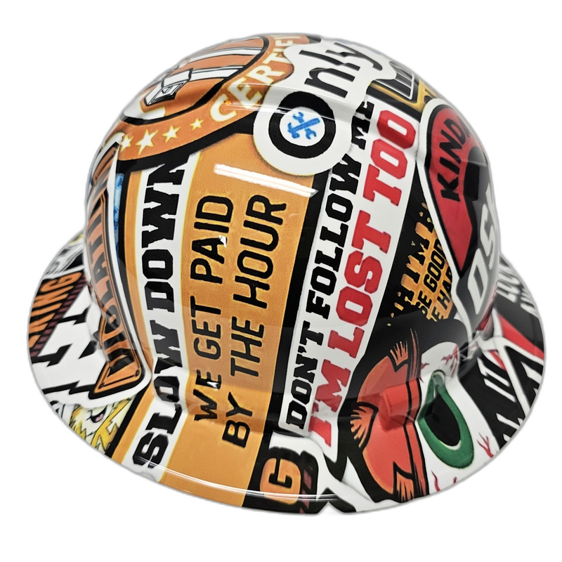 Construction Sticker Bomb Art hard hat left side view