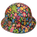 Peace And Love Flowers Custom Hydro Dipped Full Brim Hard Hat - Left Side View