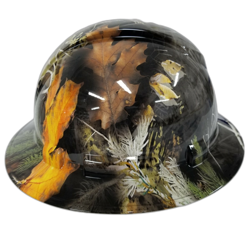 Pow/Mia Carolina Camo Woods Custom Hydro Dipped Full Brim Hard Hat - Left Side View