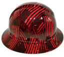 Candy Red USA Flag Firemans Flag Custom Hydro Dipped Full Brim Hard Hat - Left Side View
