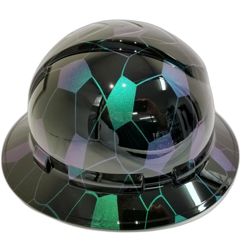 Color Shift Hex Camo Black Custom Hydro Dipped Full Brim Hard Hat - Left Side View