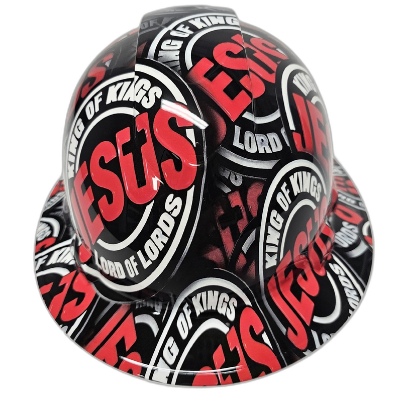 Jesus King of Kings Red & Black hard hat left side view
