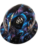 The Grim Reaper Midnight Creeper Custom Hydro Dipped Full Brim Hard Hat - Left Side View