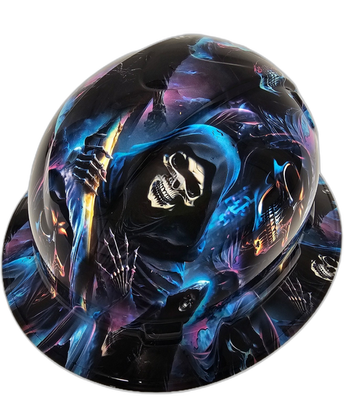 The Grim Reaper Midnight Creeper Custom Hydro Dipped Full Brim Hard Hat - Left Side View