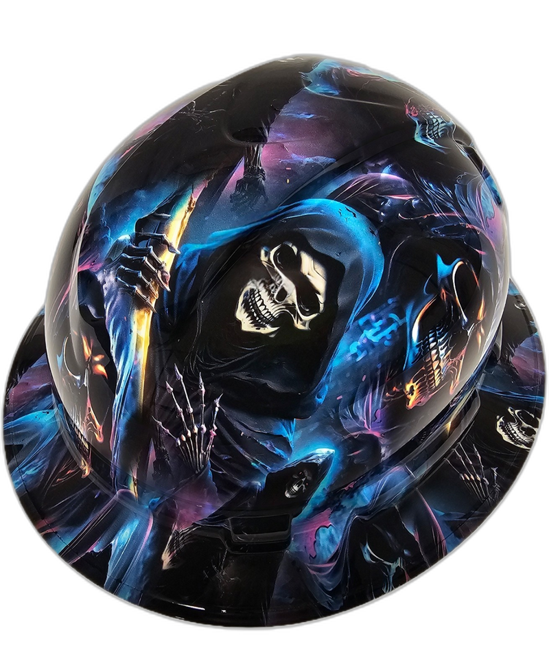 Midnight Grim Reaper & Scythe hard hat left side view