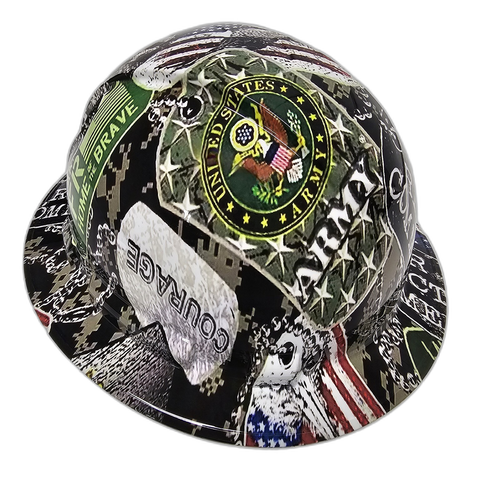 Military Army Dog Tags Custom Hydro Dipped Full Brim Hard Hat - Left Side View