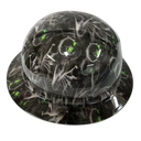 Green Eyed Creeper Skull Evil Custom Hydro Dipped Full Brim Hard Hat - Left Side View