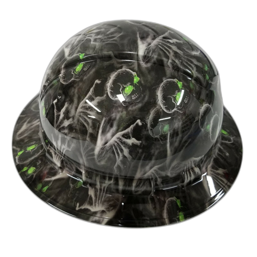 Green Eyed Creeper Skull Evil Custom Hydro Dipped Full Brim Hard Hat - Left Side View