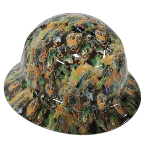 420 WEED HEAD realistic kush Custom Hydro Dipped Full Brim Hard Hat - Left Side View
