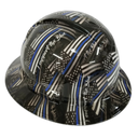 Support The Blue Thin Blue Line Custom Hydro Dipped Full Brim Hard Hat - Left Side View