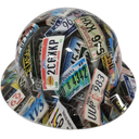 USA License Plates Car Tags Custom Hydro Dipped Full Brim Hard Hat - Left Side View