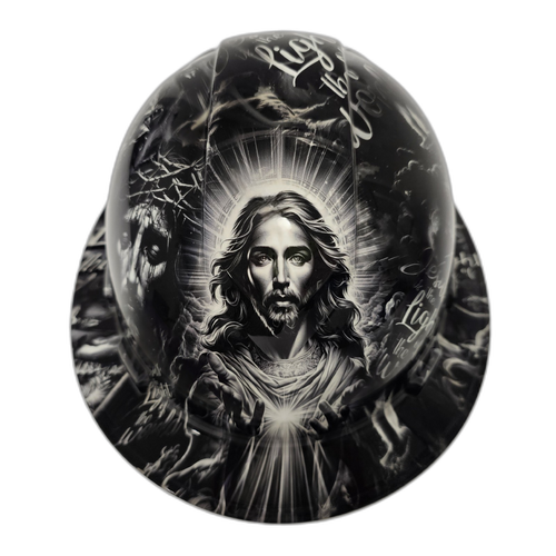 Jesus Loving Arms Light Of The World Custom Hydro Dipped Full Brim Hard Hat - Left Side View
