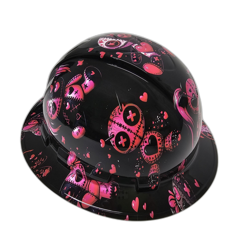 Hot Pink Voodoo Dolls Custom Hydro Dipped Full Brim Hard Hat - Left Side View