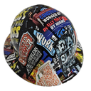 Construction Worker Sticker Bomb Custom Hydro Dipped Full Brim Hard Hat - Left Side View
