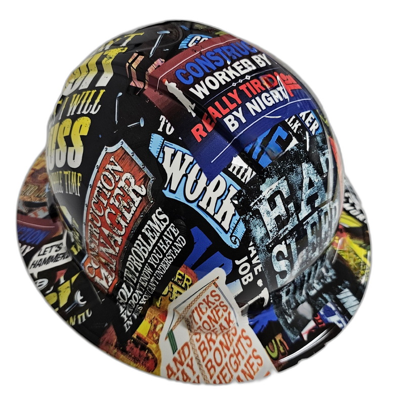 Eat Sleep Build Sticker Bomb hard hat left side view
