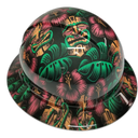Tiki Masks Polynesian Hawaiian Aloha Custom Hydro Dipped Full Brim Hard Hat - Left Side View