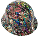 Adult Cartoon Sticker Bomb Custom Hydro Dipped Full Brim Hard Hat - Left Side View