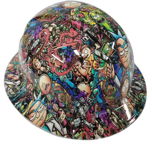 Adult Cartoon Sticker Bomb Custom Hydro Dipped Full Brim Hard Hat - Left Side View