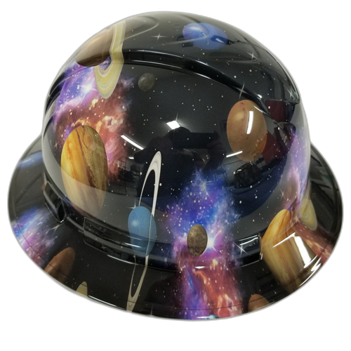 Milky Way Galaxy Planets Custom Hydro Dipped Full Brim Hard Hat - Left Side View