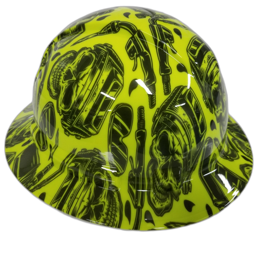 Hi Vis Lime Welder Welder Up Custom Hydro Dipped Full Brim Hard Hat - Left Side View