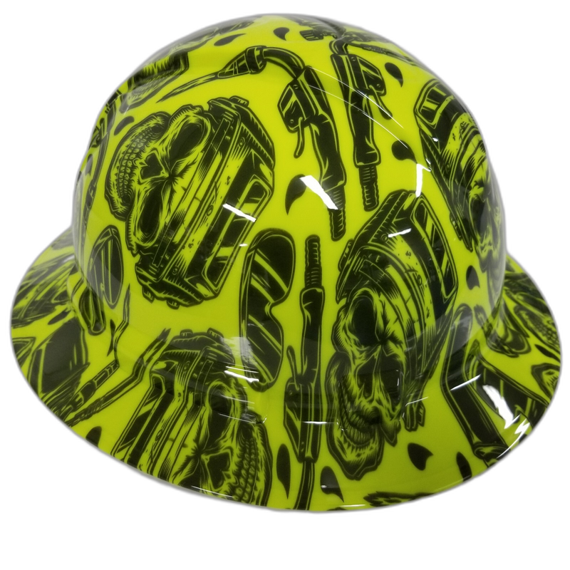 Hi-Vis Lime Welder Skull hard hat left side view