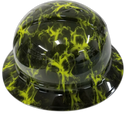 Black And Hi Vis Green Skull Custom Hydro Dipped Full Brim Hard Hat - Left Side View