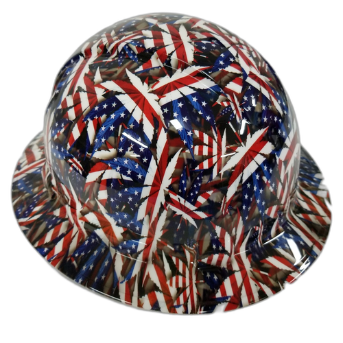 American Stoner Weed 420 Camo Custom Hydro Dipped Full Brim Hard Hat - Left Side View