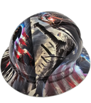 American Grim Reaper USA Flag Waving Custom Hydro Dipped Full Brim Hard Hat - Left Side View