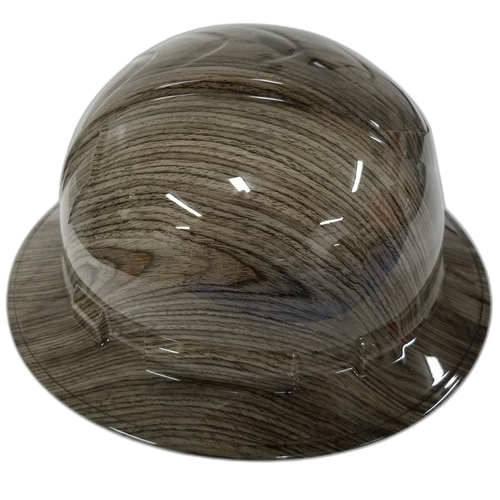 Damascus Woodgrain Pattern Custom Hydro Dipped Full Brim Hard Hat - Left Side View